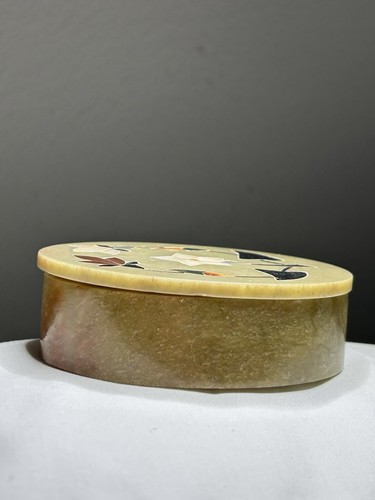 Vintage Soapstone Inlay Mother Of Pearl Lidded Trinket Box ~ India - Picture 4 of 13