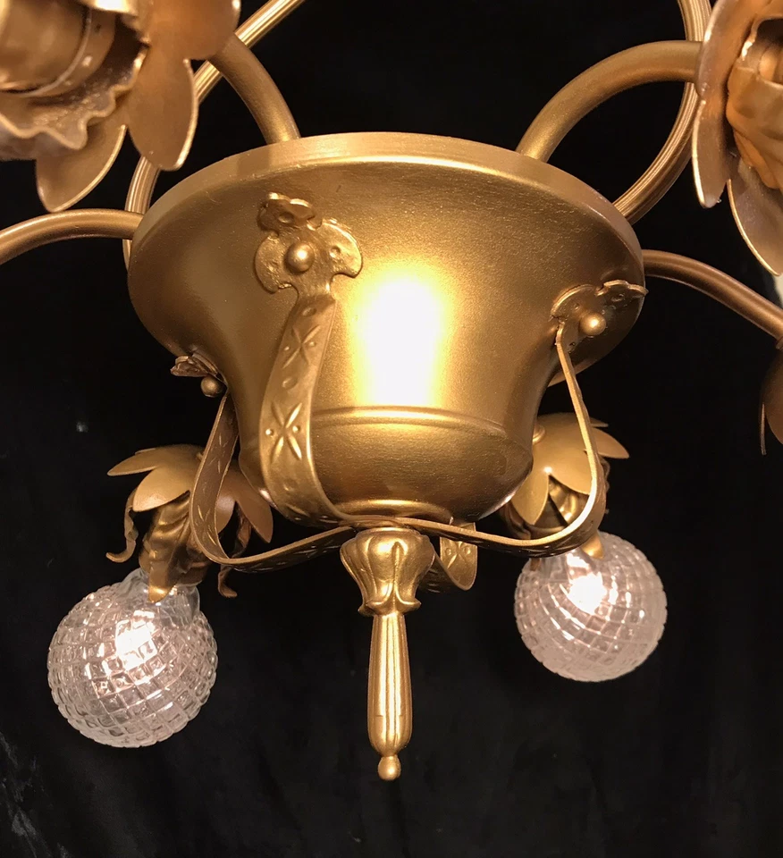 Antique Vtg 6 Light Flower Basket Fixture Tole Hollywood Regency French Italian - Image 2 of 4
