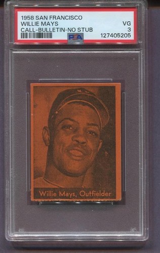 Willie Mays card from 1958 San Francisco Call Bulletin Giants