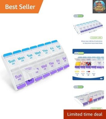 7-Day Pill Planner - Arthritis Approved, Large Compartments, Pill Cutter