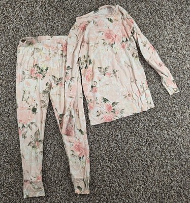 Posh Peanut Girls Sz 6 Long Sleeve Pajama Set Light Pink Green Floral Print