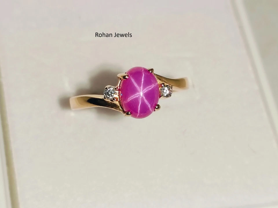 Pink Lindy Star Sapphire Ring 14k Gold Ring Lab Created Handmade Ring Gift Ring - Image 2 of 4