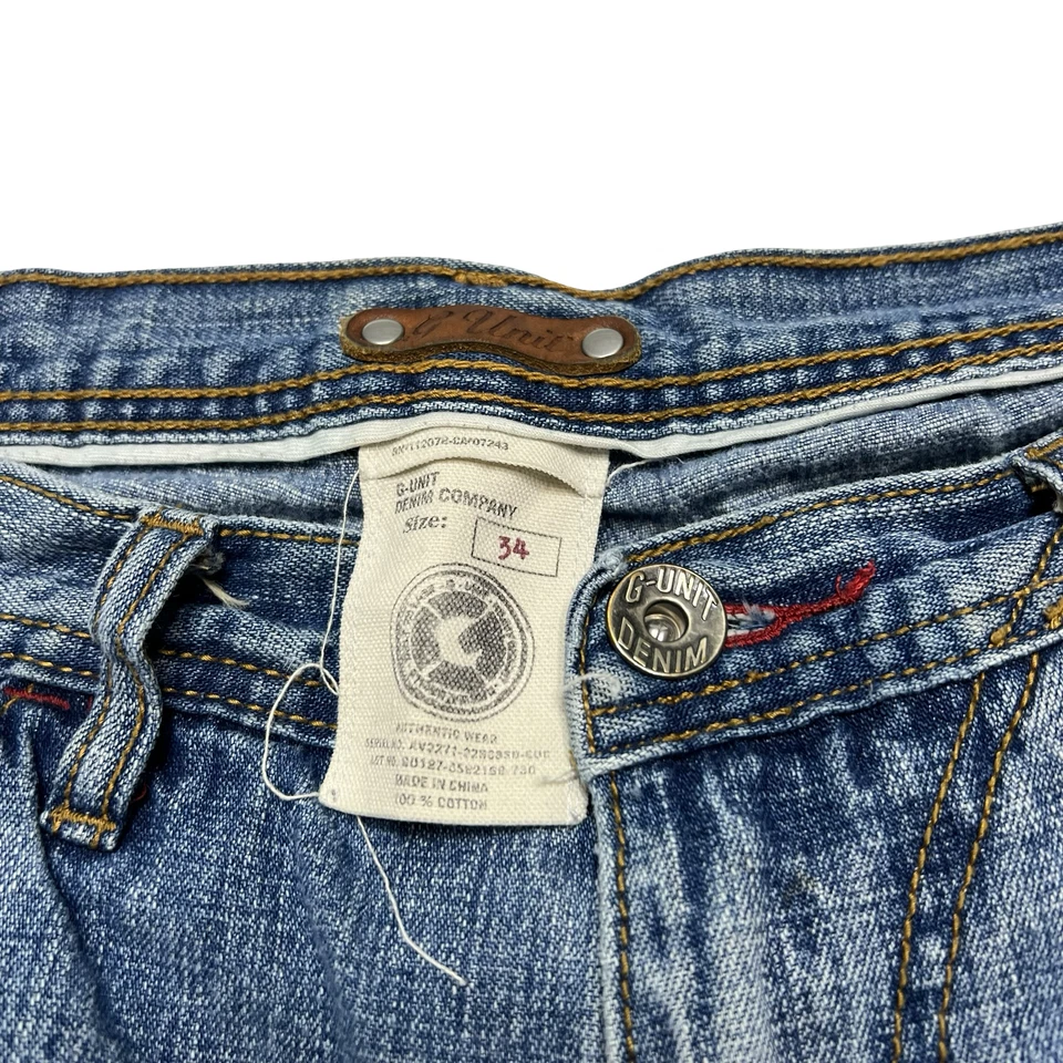 Pantalones Cortos de Denim G-Unit Para Hombres 34 Azul Suelto Hip Hop Jean Bordado Logo Nueva York Y2K Foto 4 de 4