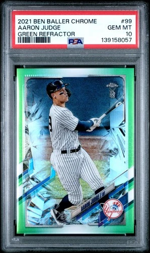 2021 TOPPS CHROME BEN BALLER 99 AARON JUDGE GREEN REFRACTOR /99 PSA 10 GEM