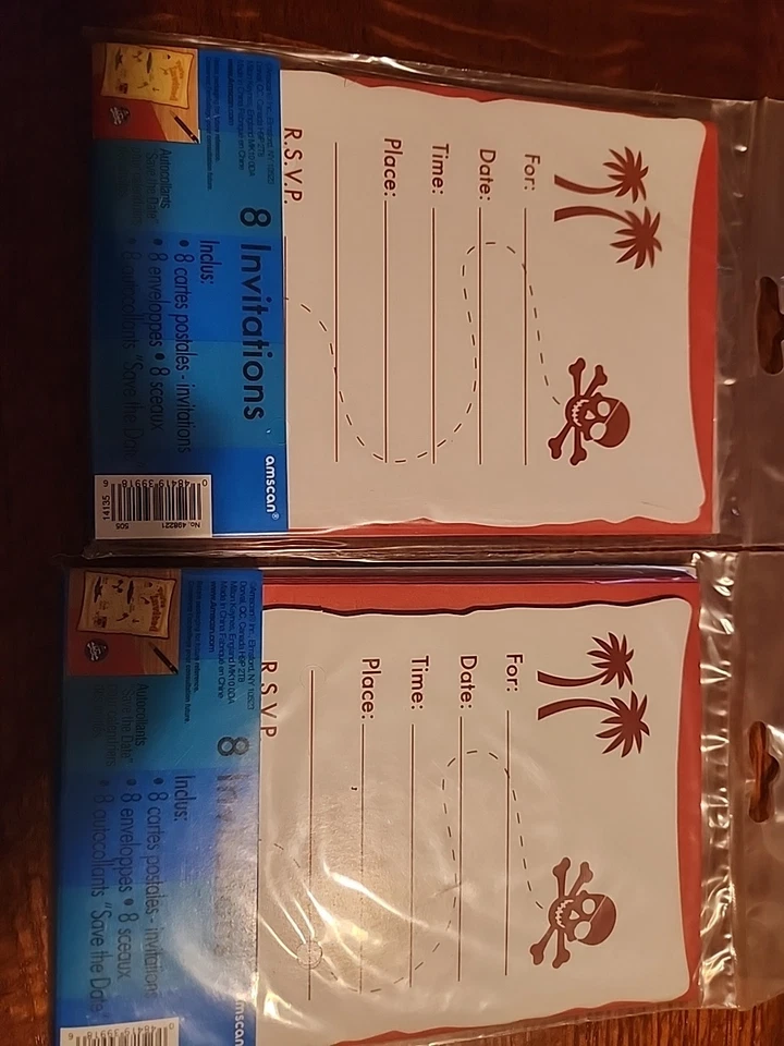 Pirate Party Invitations 2 Pks Of 8 (16 Invites Total) New - Image 2 of 2