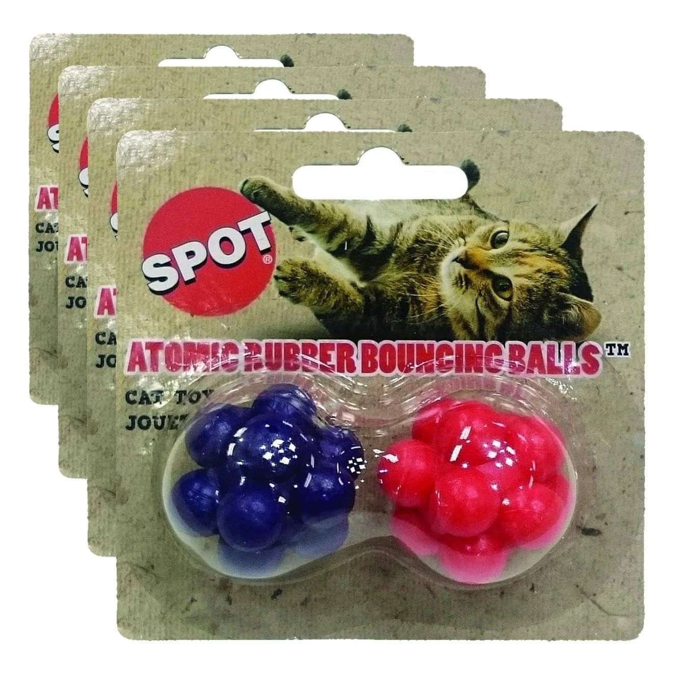 SPOT Ethical Atomic Bouncing Ball Cat Toy, 2-Piece Pack of 4, Blacks & Grays