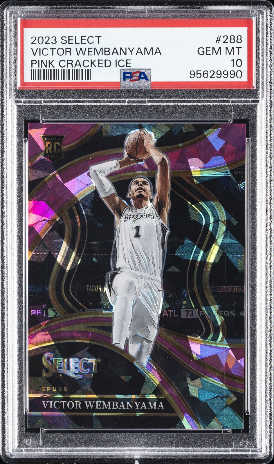 2023 PANINI SELECT PINK CRACKED ICE #288 VICTOR WEMBANYAMA 61/99 PSA 10