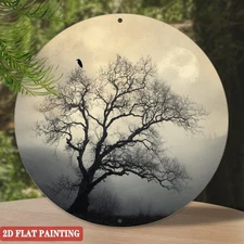 7.87inch Round Misty Forest Tree Classic Landscape Aluminum Wall Art 2D Flat