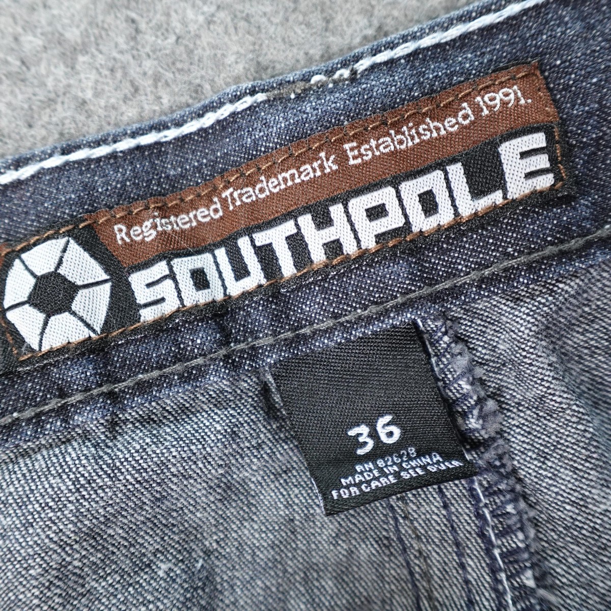 Vintage Southpole Jeans Mens 36x32 Blue Denim Orange Embroidered
