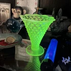 Vintage Fenton Uranium Vaseline Glass Vase Yellow Opalescent Hobnail 5.5" Vase