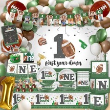 192pcs First Year Down Birthday Party Decorations Include Photo Banner High C...