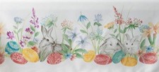 Textured Printed Fabric Tablecloth 60"Round,EASTER,FLOWERS,EGGS,BUNNY BOUQUET,BM