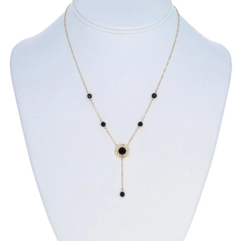 Collar Estación Clip Elegante Oro Amarillo Ónix 16 3/4" - 14k Lariat Foto 2 de 4