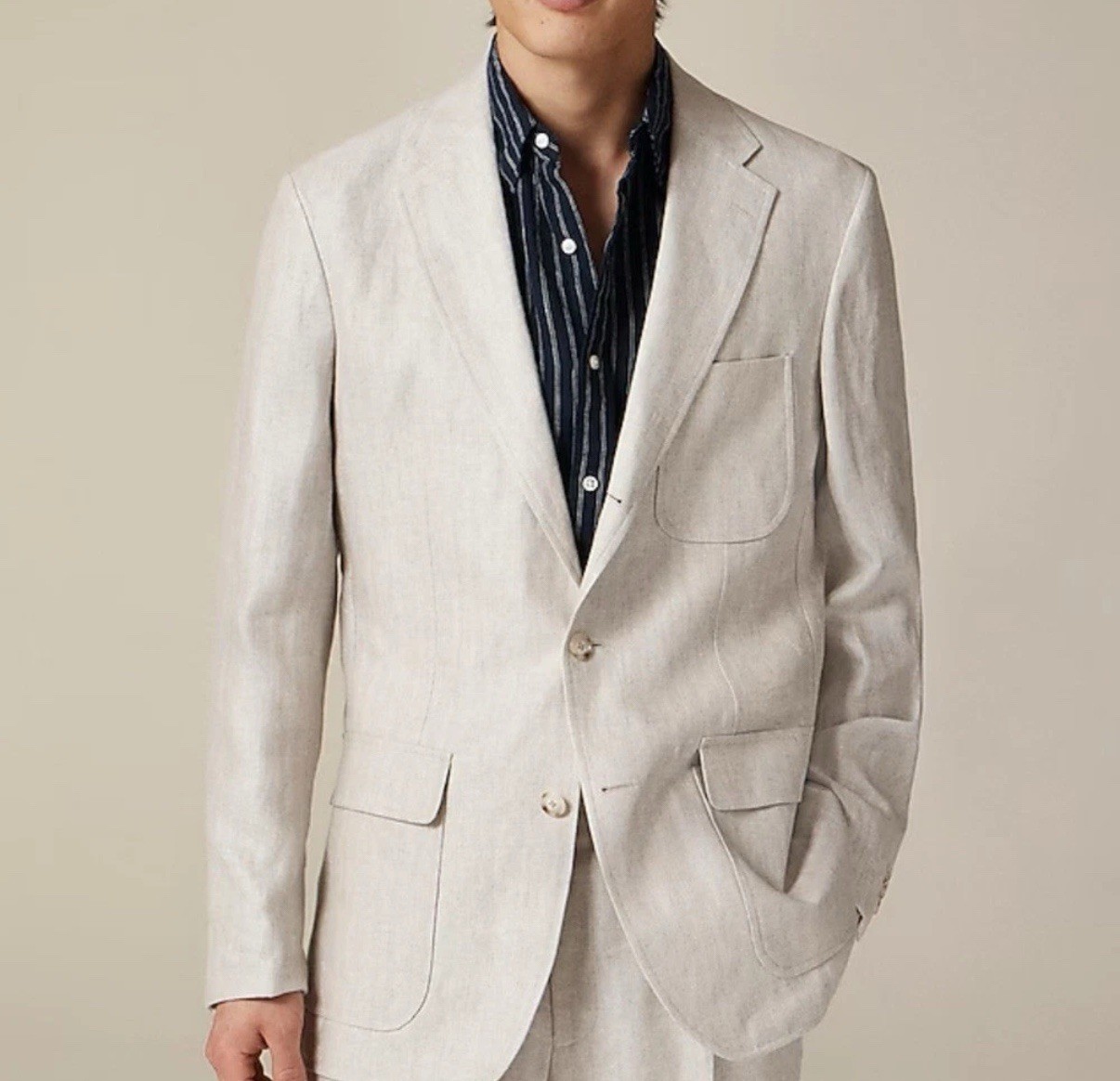 J Crew Fog Grey Crosby Classic-fit Suit Blazer Linen Herringbone Men's 38R Sport