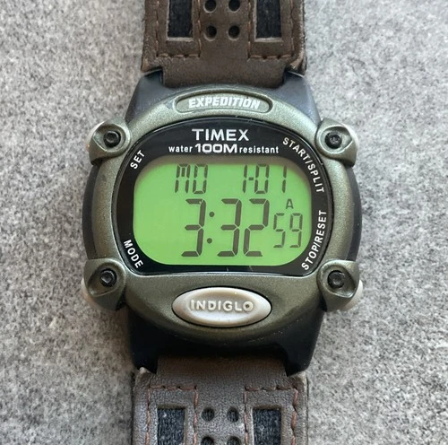Vintage Timex Expedition Mens Digital Watch 39mm Black Resin Case B-O
