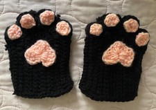 Handmade Crochet Youth Black Pink fingerless Mittens