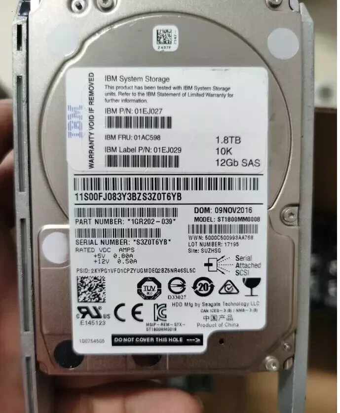 NEW IBM 01AC598 01EJ027 01EJ029 1.8TB V5000 GEN2 10K 12GB 2.5 SAS Hard Drive HDD - Image 2 of 3
