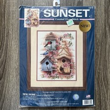 Dimensions Sunset Cross Stitch Kit New Home Birdhouses Birds New Sealed 13715