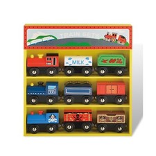 Wooden Train Sets for Toddlers, 9 Pcs Train Toy Magnetic Sets Fits Brio, Thom...