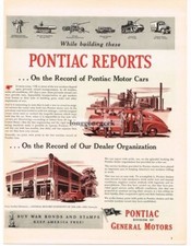 1944 Pontiac Reports Record of Motor Cars Dealers art Vintage Ad 