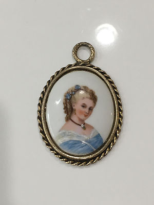 Vintage Limoges France French Porcelain Portrait Oval Plaque Woman Pendant