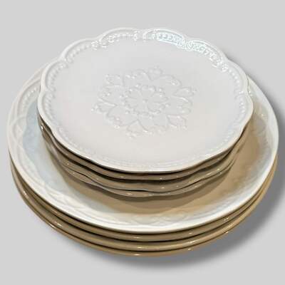 Pfaltzgraff Providence 8pc White Embossed Plate Set   Gently Used
