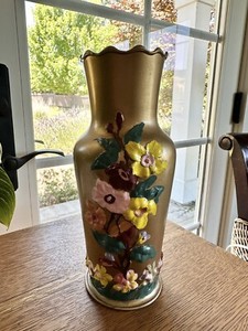 Simpson Hall Miller silver Gold Painted Floral Vase
