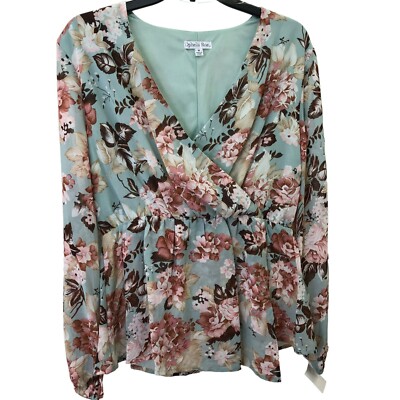 OPHELIA ROE V NECK FLORAL LONG SLEEVE BOUSE MD NWT