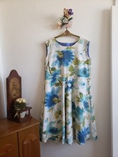 Handsewn Women Fit&flared Sleeveless Linen Blend Floral Dress