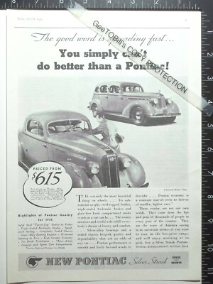 2) 1935 ADVERTISEMENTS for Crosley Centurion tube radio & Pontiac Silver Streak 