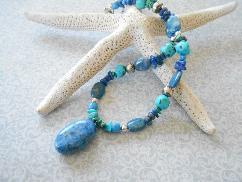 Collar Carolyn Pollack Relios Lapislázuli Esterlina y Turquesa Cuentas CP51M Foto 2 de 4