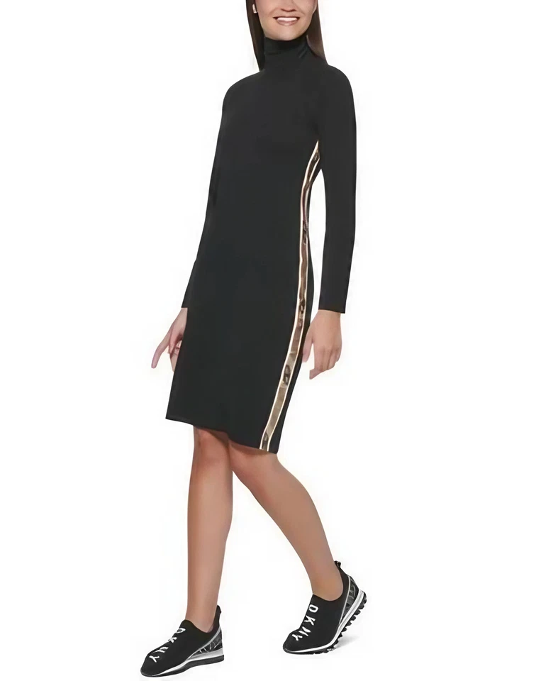 Vestido deportivo para mujer DKNY cuello falso logotipo metálico rayas laterales nuevo con etiquetas Foto 2 de 2