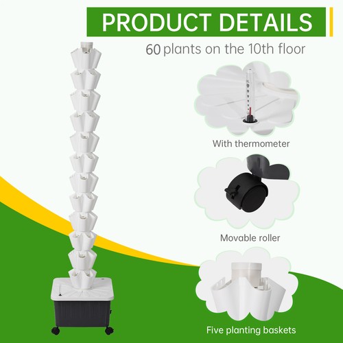 Vertical Hydroponic Garden Tower System Indoor Outdoor Home Grow Kit 60 Pots - Picture 4 of 11