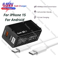 65W GaN Fast Wall Charger Adapter USB Type C Cable For iPhone 15 Macbook Android
