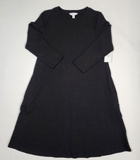NWT Time & Tru Womens 3/4 Sleeve Rib Knit Dress Side Pockets Black Size S 4-6