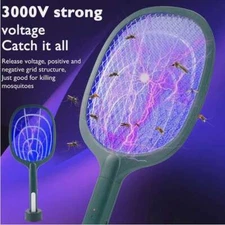 Rechargeable Electric Mosquito Fly Swatter Zapper Racket Bug Insect Killer Lamp