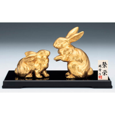 Zodiac Hase Japanisch Takaoka Metalcraft Usagi Zuiho Wohlstand Paar Gold