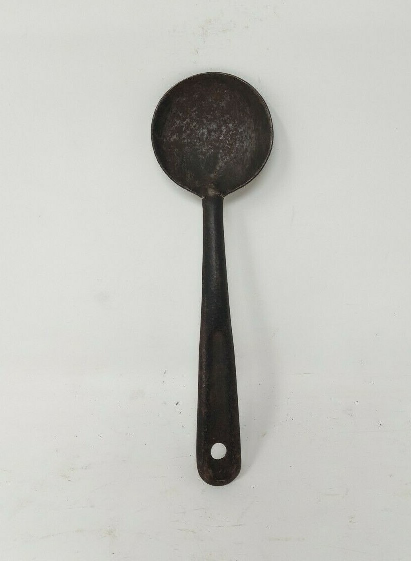 Cuillère De Service Longue En Fer Ancienne Artisanale Inde - Ustensile De Cuisine Vintage