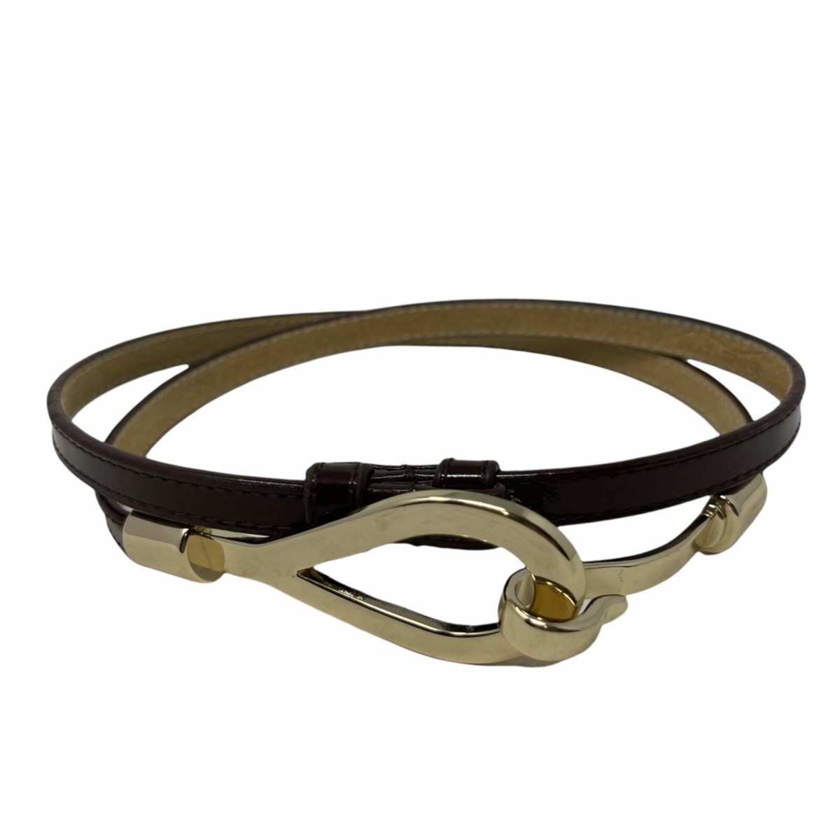 Amiee Lynn Belt Patent Leather Brown Skinny Belt Gold Buckle  display picture 1