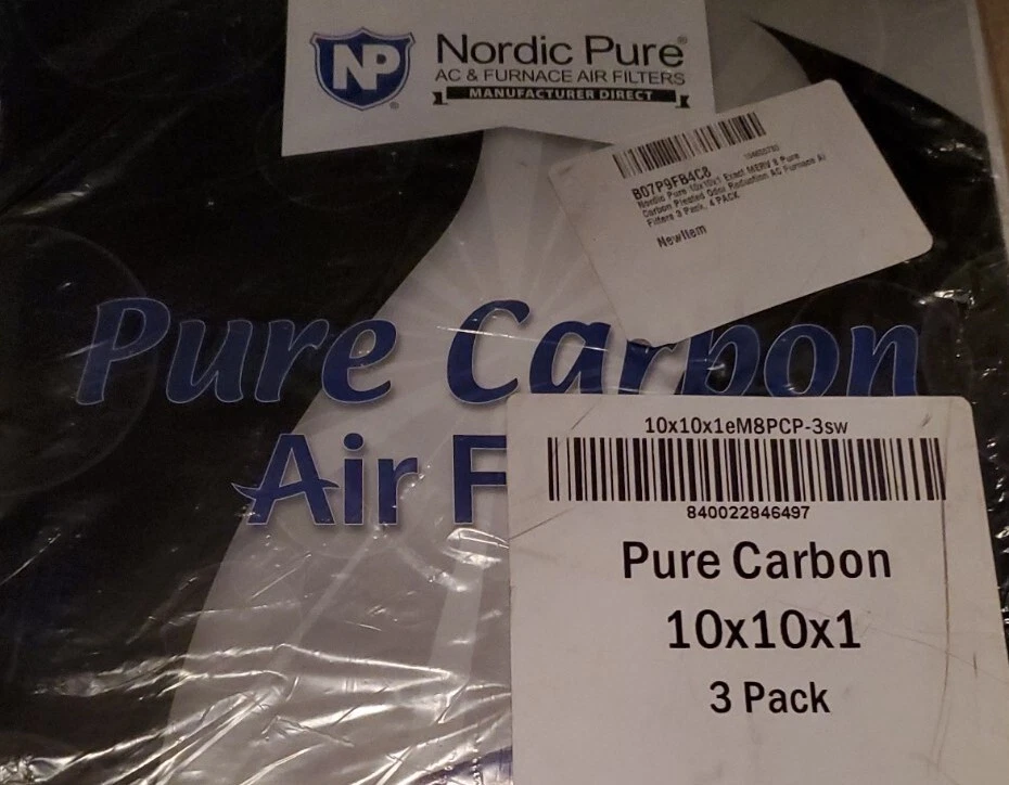 Filtros de aire de CA y horno de carbono puro Nordic Pure 10 x 10 x 1" MERV 8 (paquete de 3) Foto 2 de 4