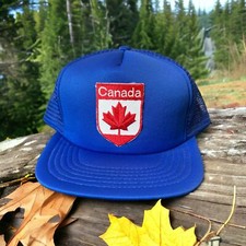 Vintage Canada Flag Patch Trucker Snapback Hat Adjustable Cap Meshback Leaf Blue