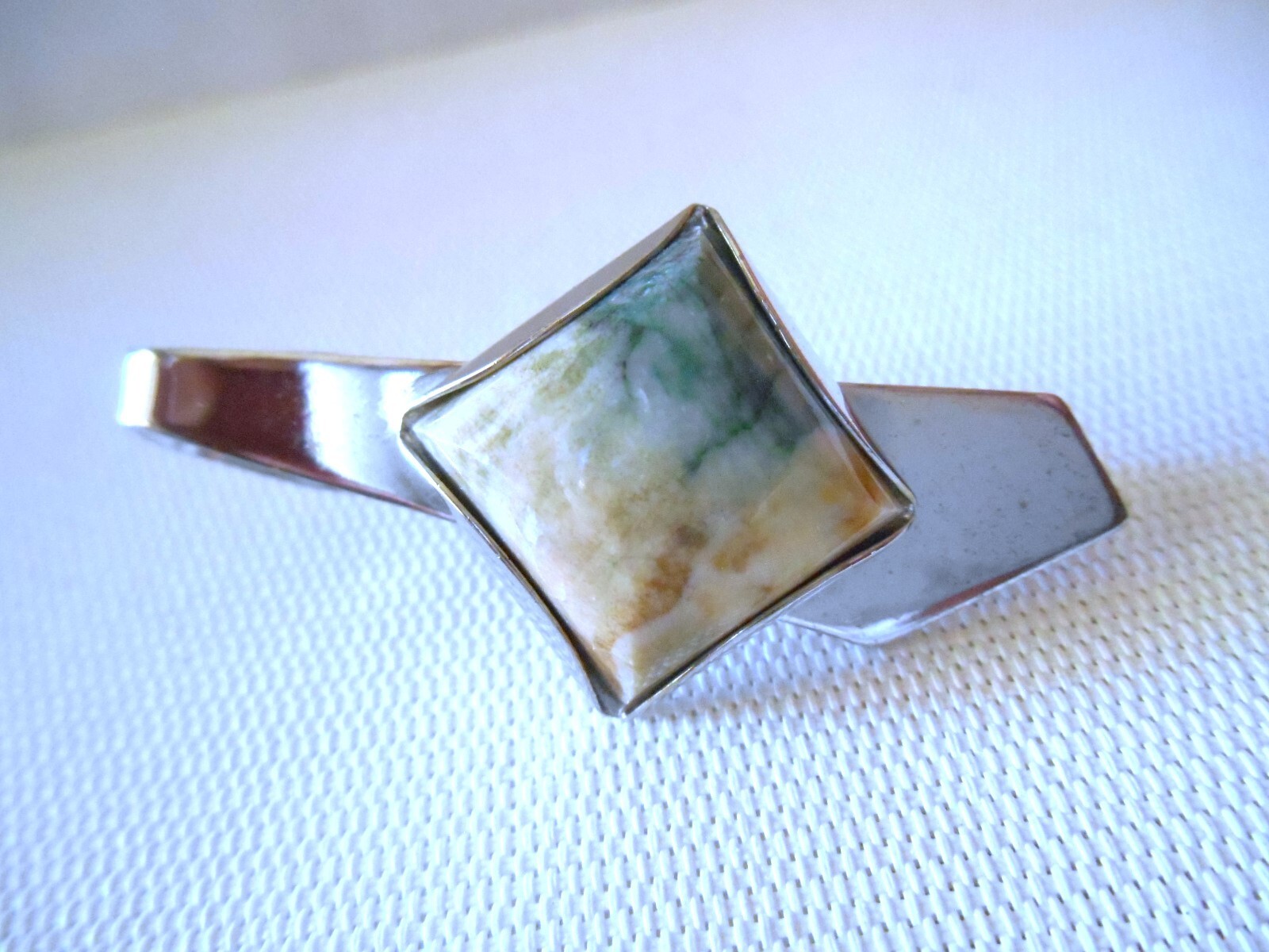 Men's Silvertone Green Gemstone Tie Clip