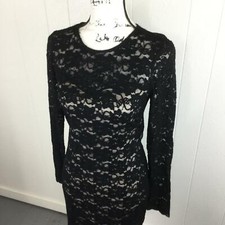 EXPRESS Crewneck Long Sleeve Black Lace Open Back Sheath Dress Womens Size Small