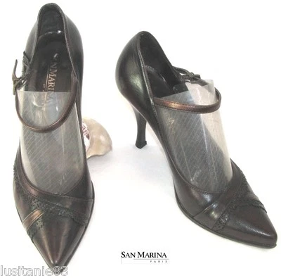 SAN MARINA - ESCARPINS TALONS 9 CM CUIR BORDEAUX NUANCé NOIR 39 - EXCELLENT ETAT - Photo 1/4