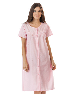 Casual Nights Womens Eyelet Short Sleeve Button Front Nightgown Duster House Dre