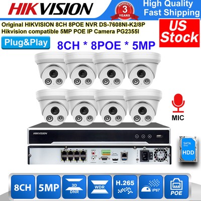 HIKVISION 5MP 8CH CCTV camera System Kit Full HD IR IP Camera POE MIC Turret lot