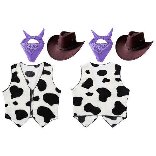 FEESHOW Unisex Kids Cowboy Cowgirls Costume Outfits Cow Print Vest with AU - Picture 52 of 66