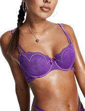 Hunkemoller x Nyakim Gatwech Fleur Purple Lace Strappy Padded Demi Bra 32DDD