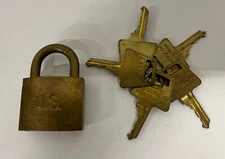 Vintage American Lock Company U.S. Military Brass Padlock w Key WORKS!
