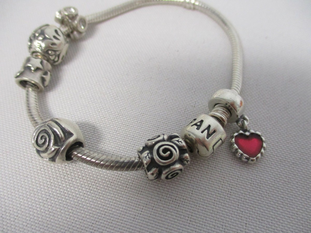 PANDORA STERLING SILVER CHARM BRACELET RED HEART